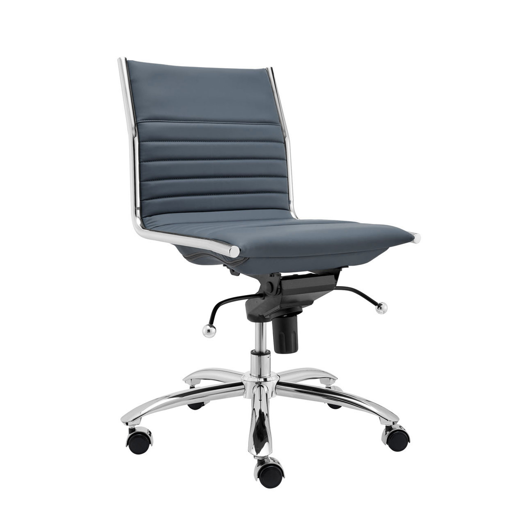 ES506 Armless Chair in Blue with Chromed Steel Base