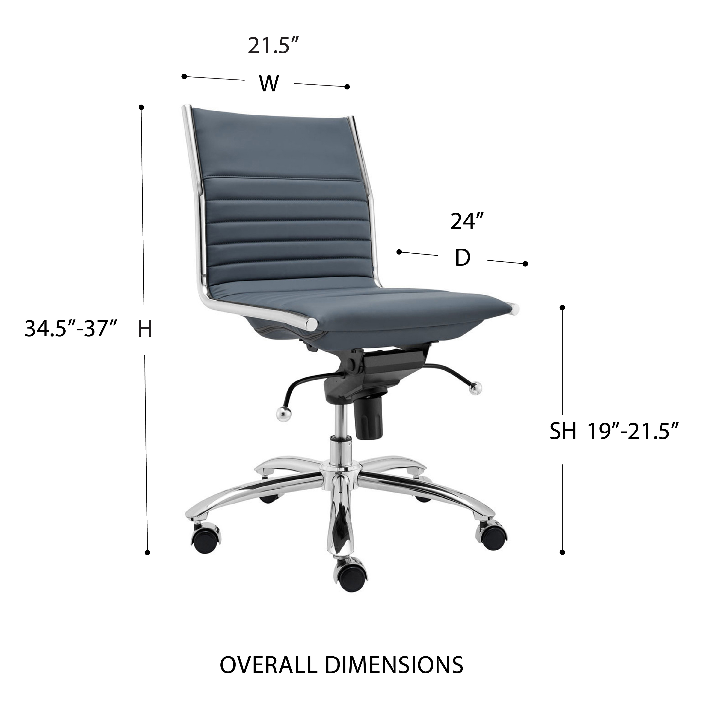 ES506 Armless Chair in Blue with Chromed Steel Base (Explanation)