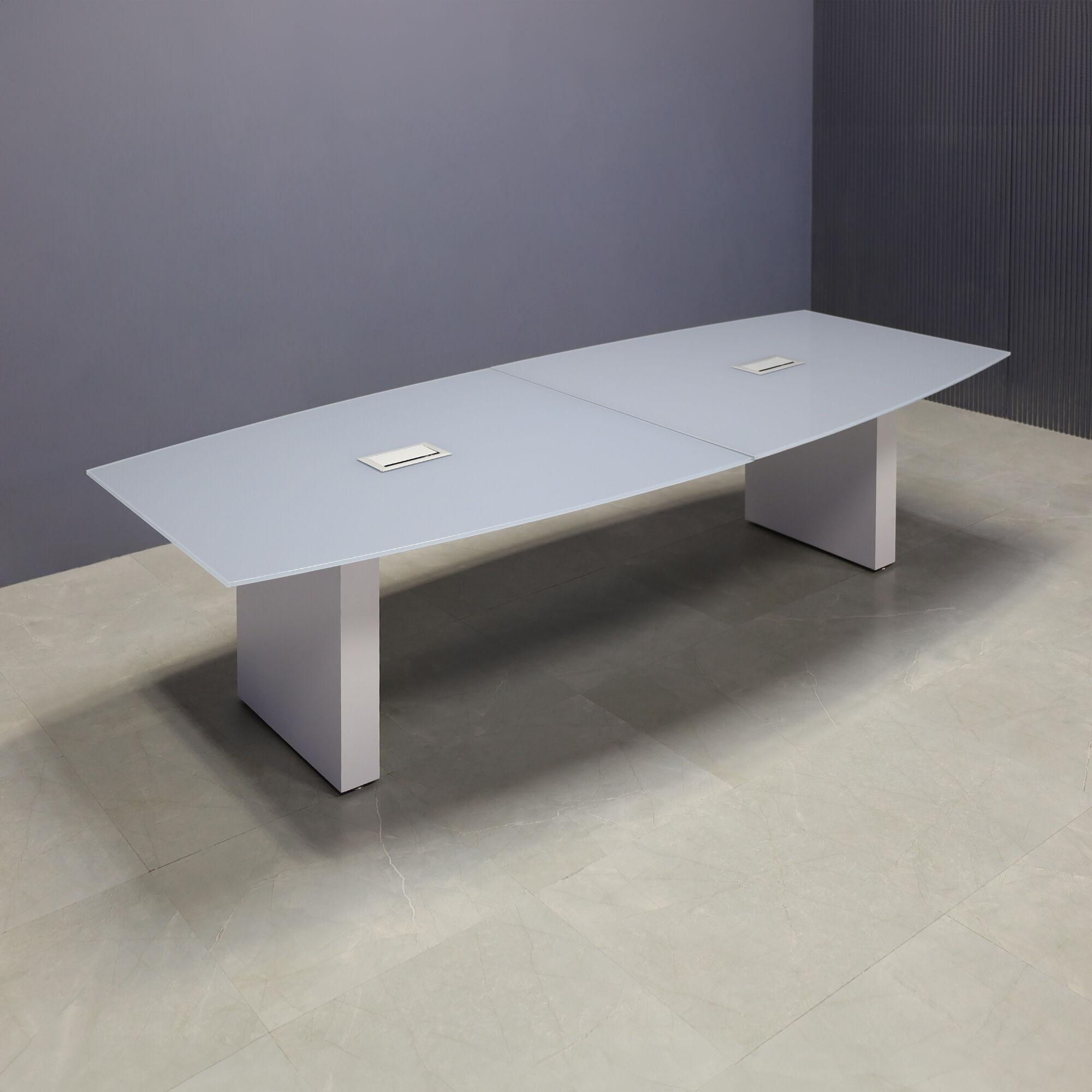 Omaha Boat Conference Table in Medium Gray Tempered Glass Top - 108 In. - Stock #91