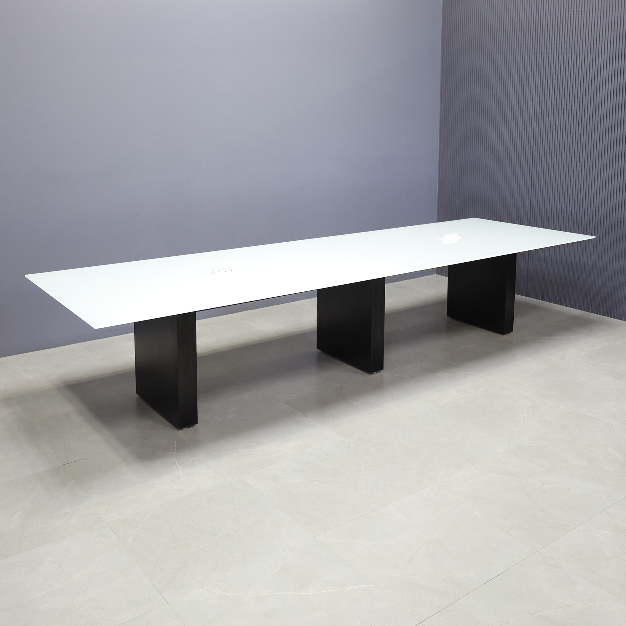Omaha Rectangular Conference Table with 1/2 White Glass Top  - 144 In. - Stock #170