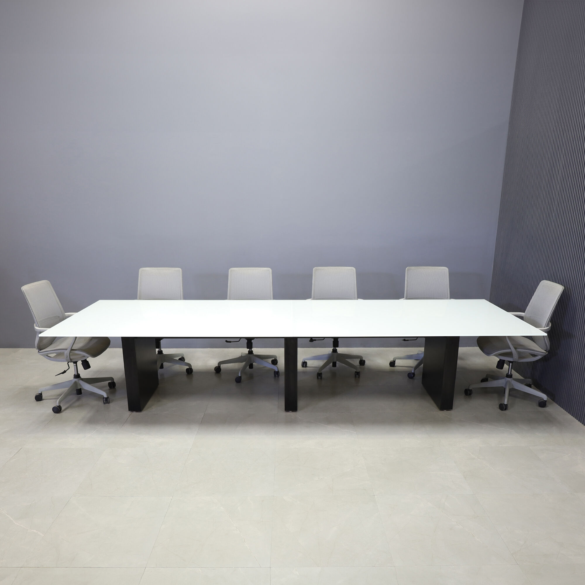 Omaha Rectangular Conference Table in White Tempered Glass Top - 144 In. - Stock #133