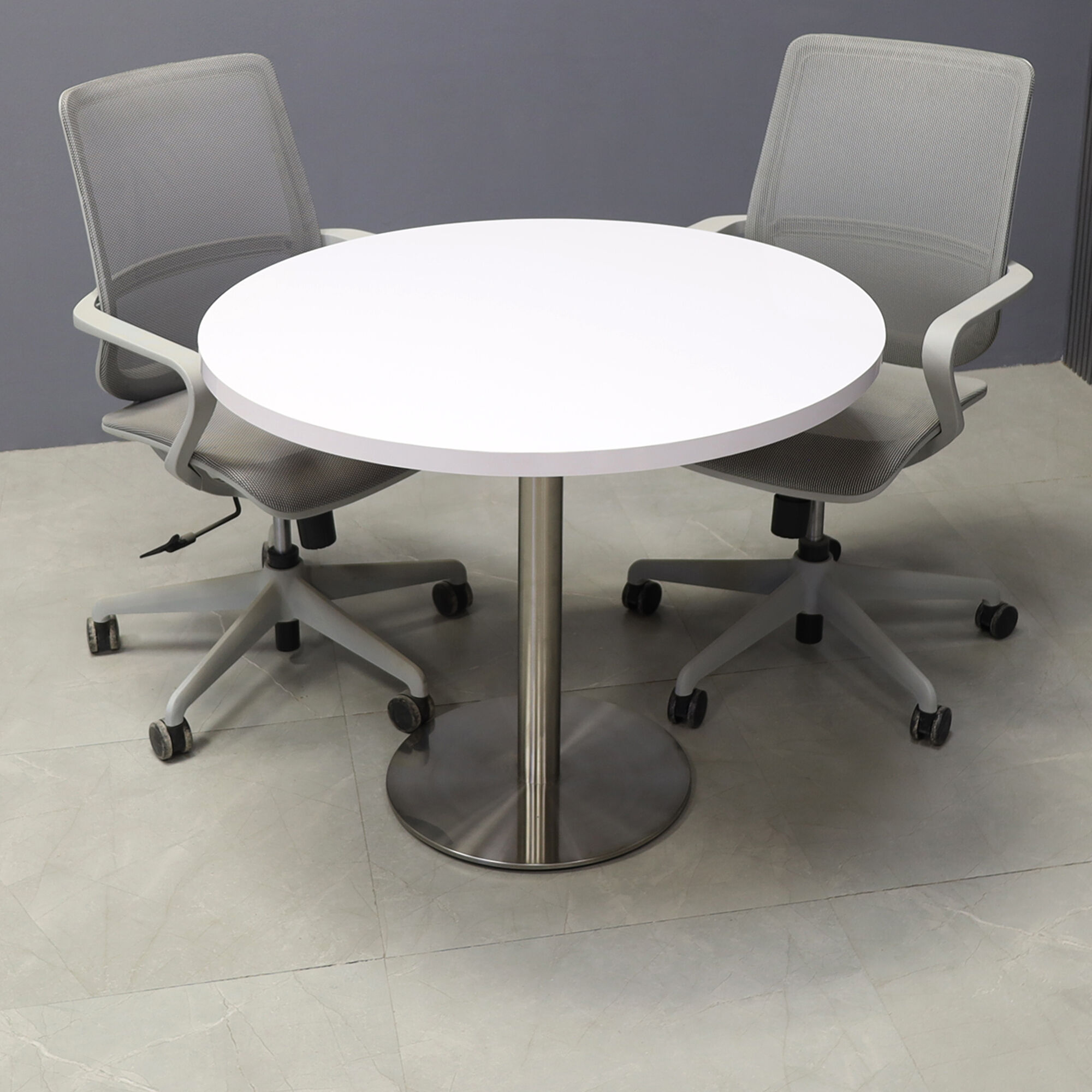 California Round Cafeteria Table in White Gloss Laminate Top - 36 In. - Stock #68
