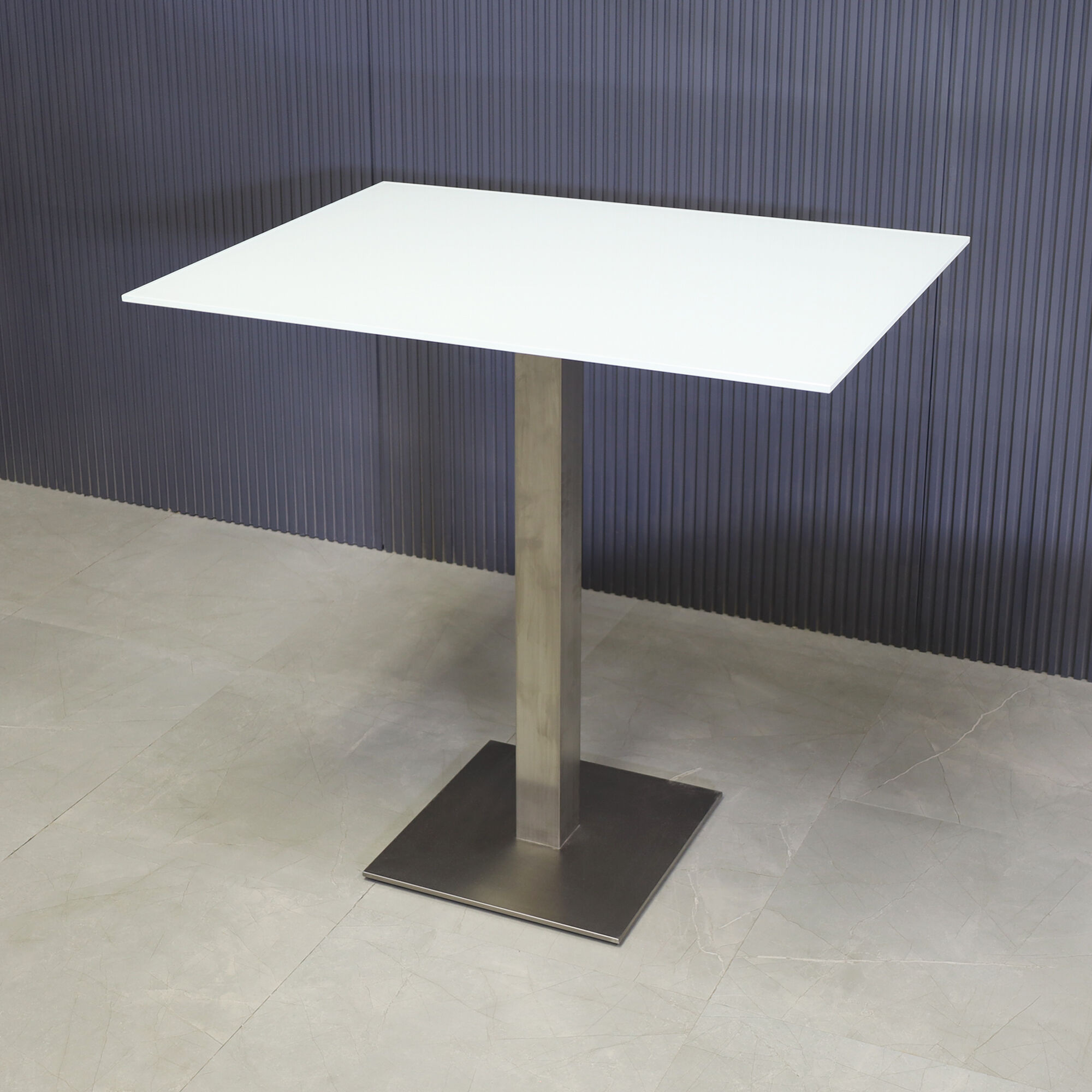 42-inch California Rectangular Bar Table in 1/2" white tempered glass top, and stainless steel base.