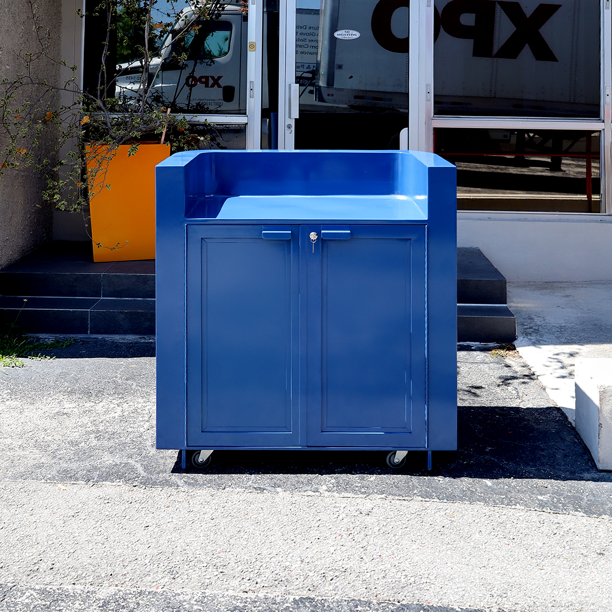 42-inch Valet & Host Desk in Blue Metal Powder-Coated Finish.