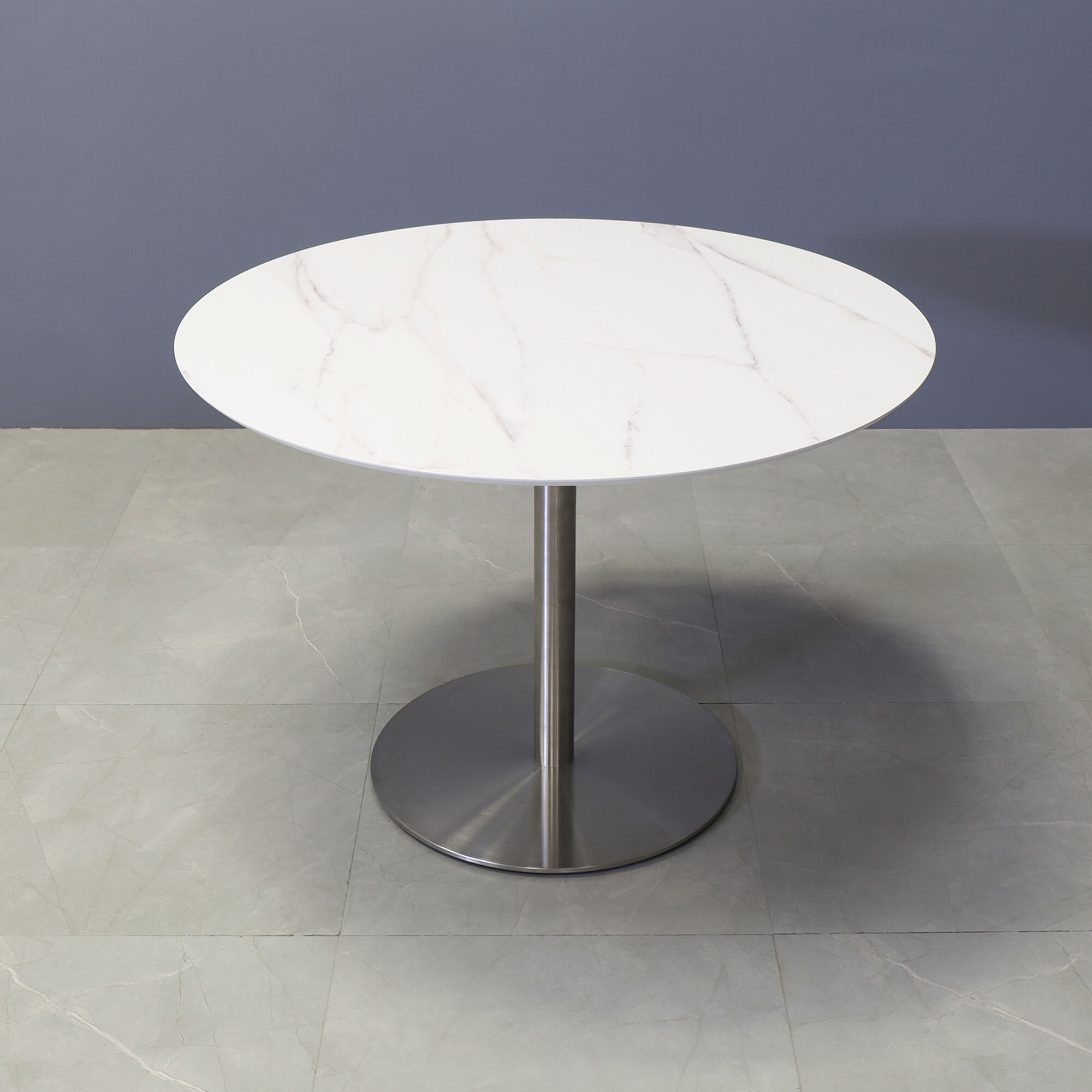 California Round Cafeteria Table in Solenne Marble Engineered Surface Top - 42 In. - Stock #81