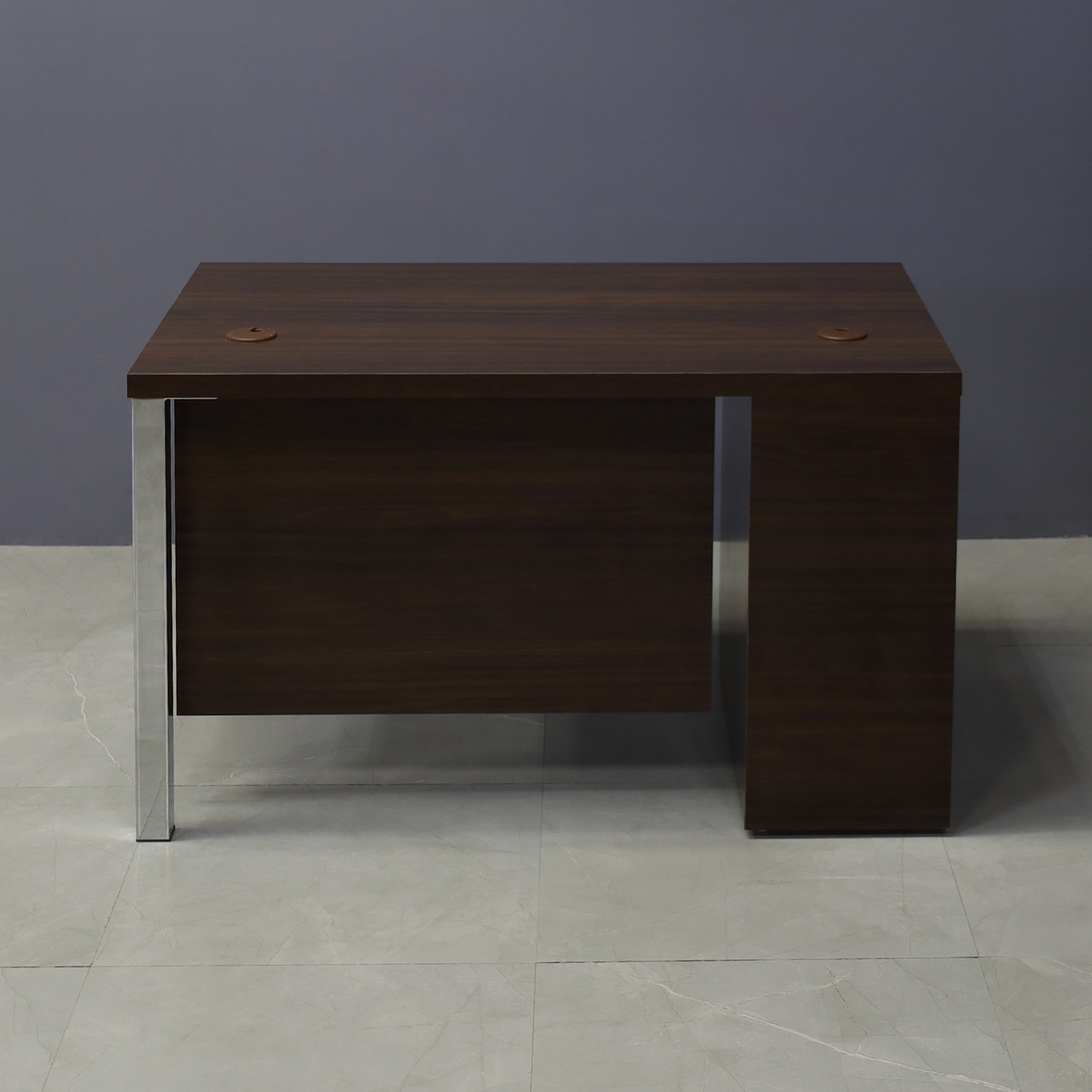 48-inch Dallas Straight Executive Desk with colombian walnut laminate top base & privacy panel.