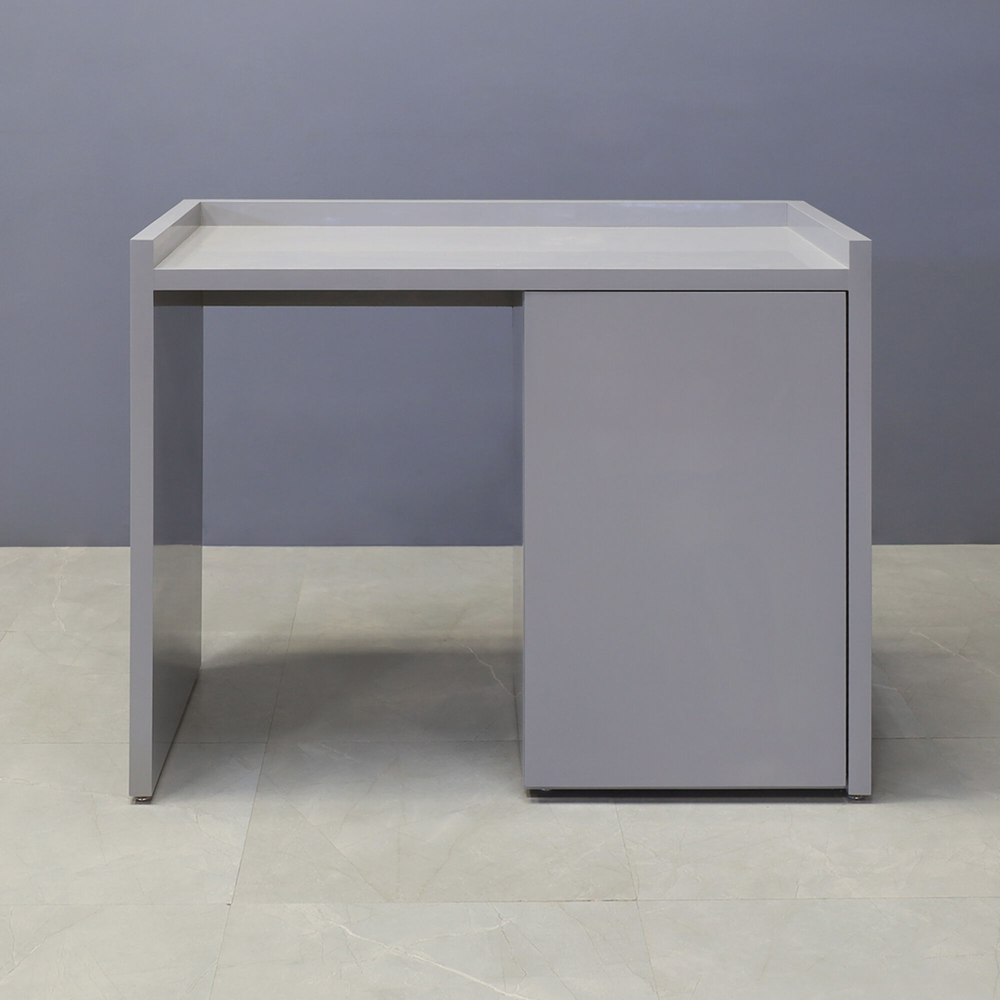 48-inch Avenue Beverage Server Station fridge on the left side, in light gray gloss laminate station, and doors.
