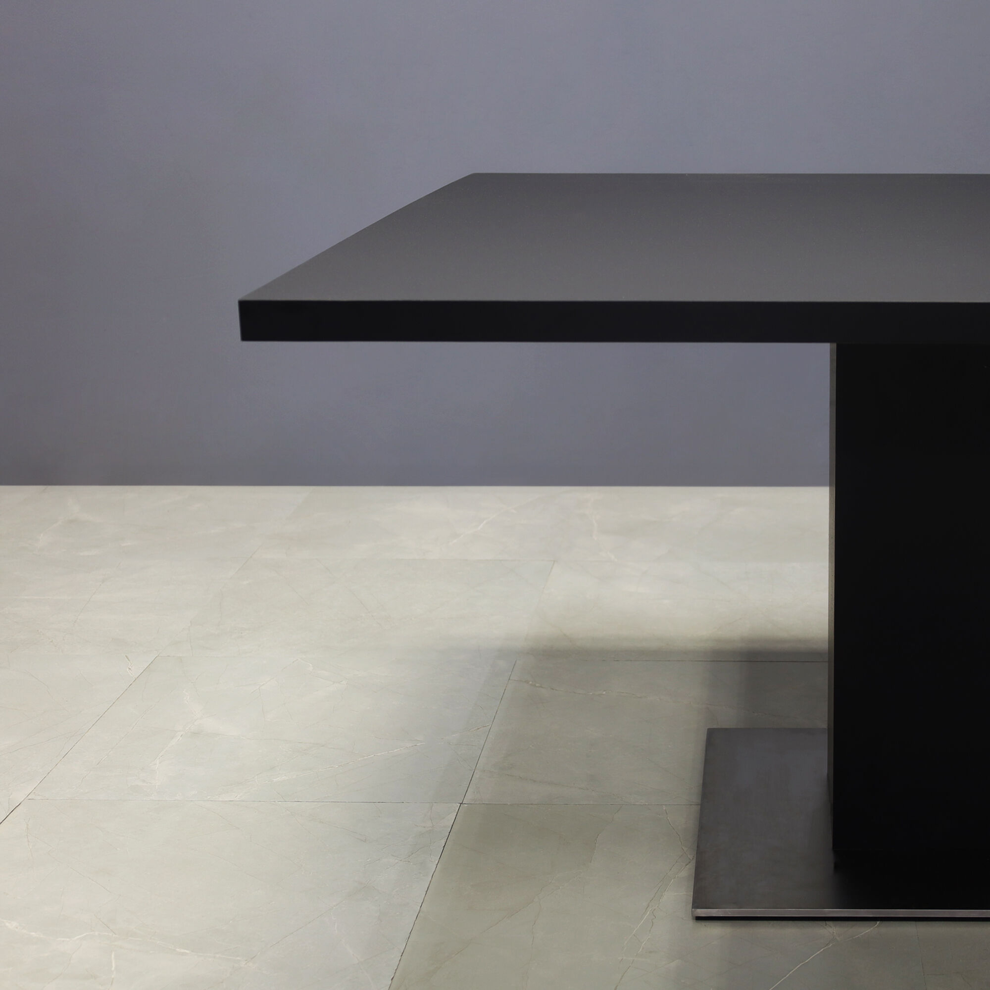 54-inch Newton Square Conference Table with X1 Base, pedestal in black traceless laminate, and silver metal powder-coated base.