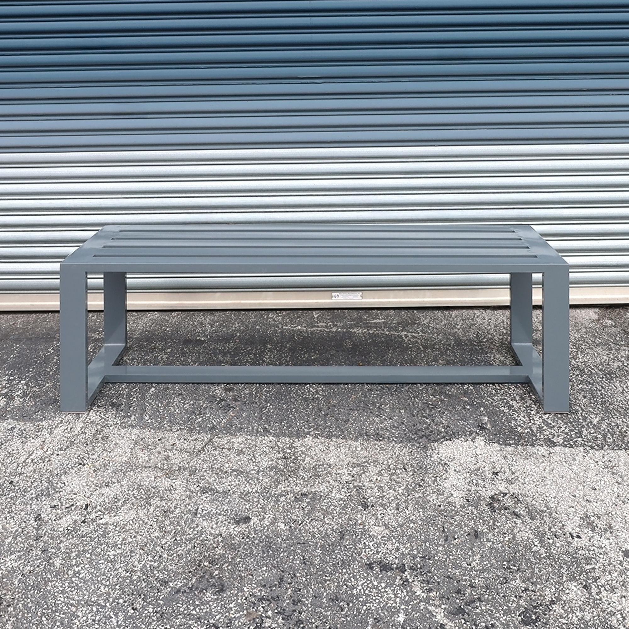60-inch Custom Bench 101 with Aluminum in RAL 7012 paint frames and U-Shape legs.