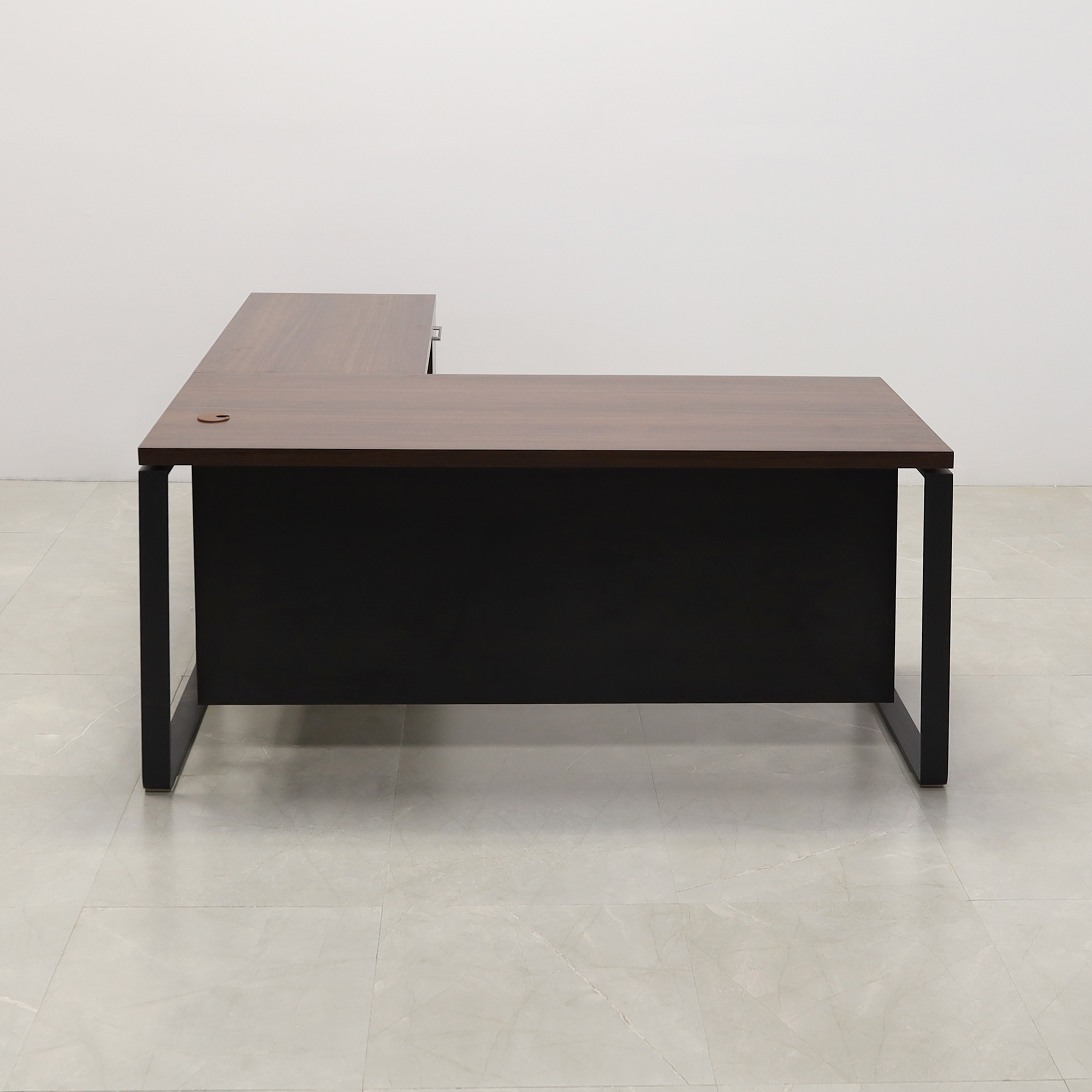 Aspen L-Shape W/ Cabinet Executive Desk In Colombian Walnut Laminate Top - 72 In. - Stock #10