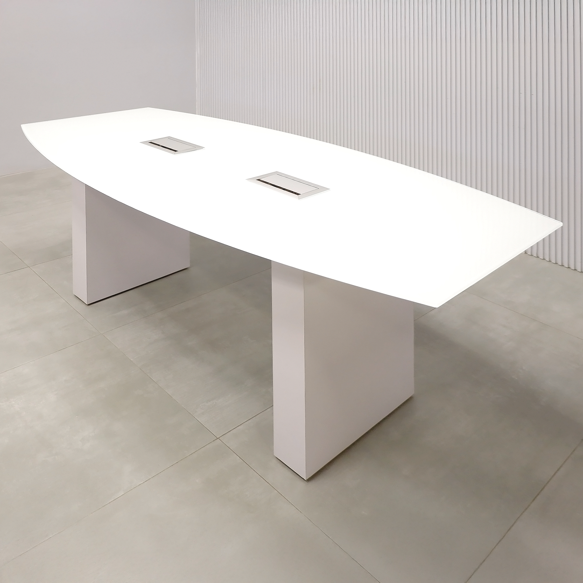 Omaha Boat Shape Conference Table and X1 Base in White Tempered Glass Top 1/2" - 72 In. - Stock #179