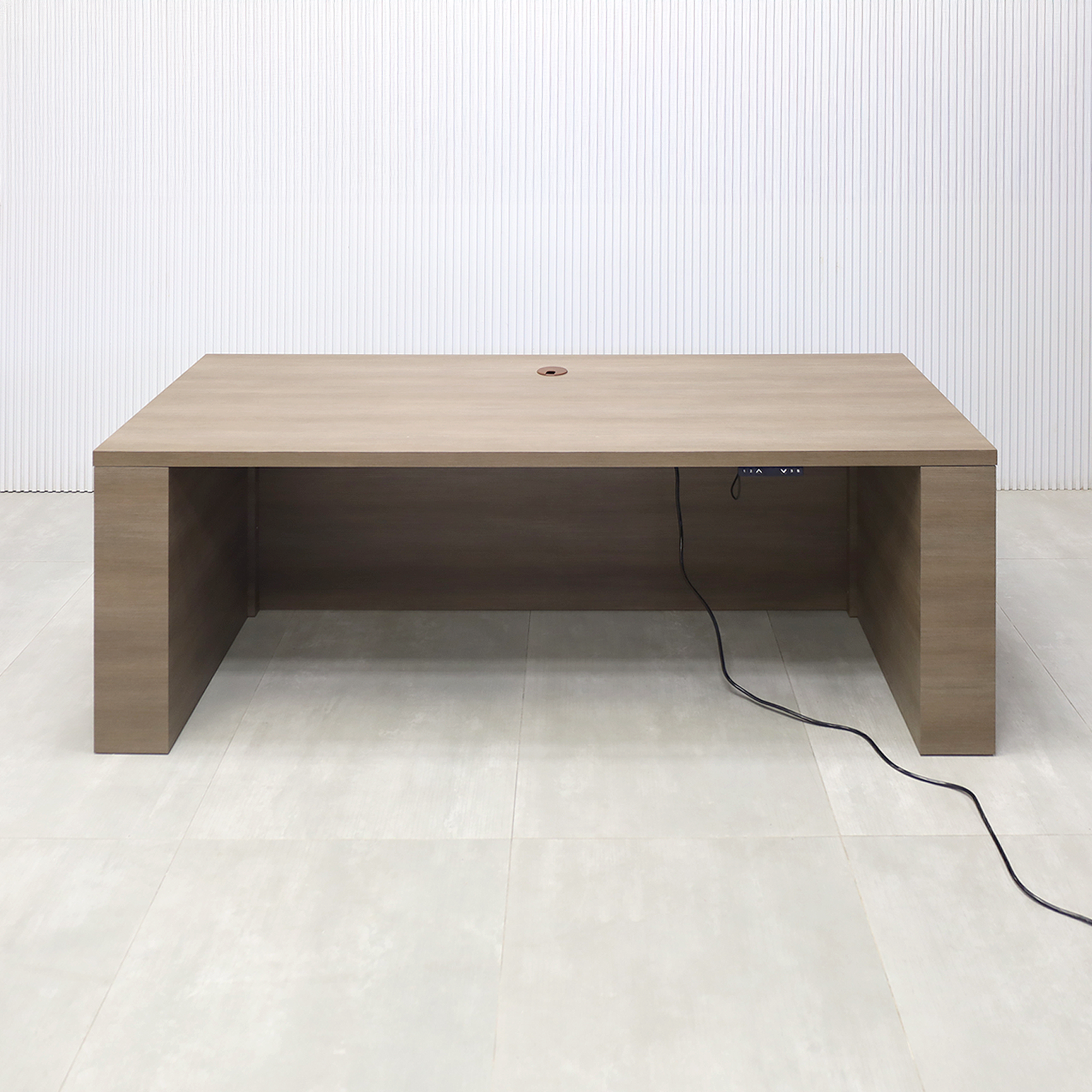 72-inch Denver Straight Laminate Executive Desk with Sit-Stand Mechanism with (Wilsonart Phantom Cocoa 8213K-28 special swatch by request) laminate finish.