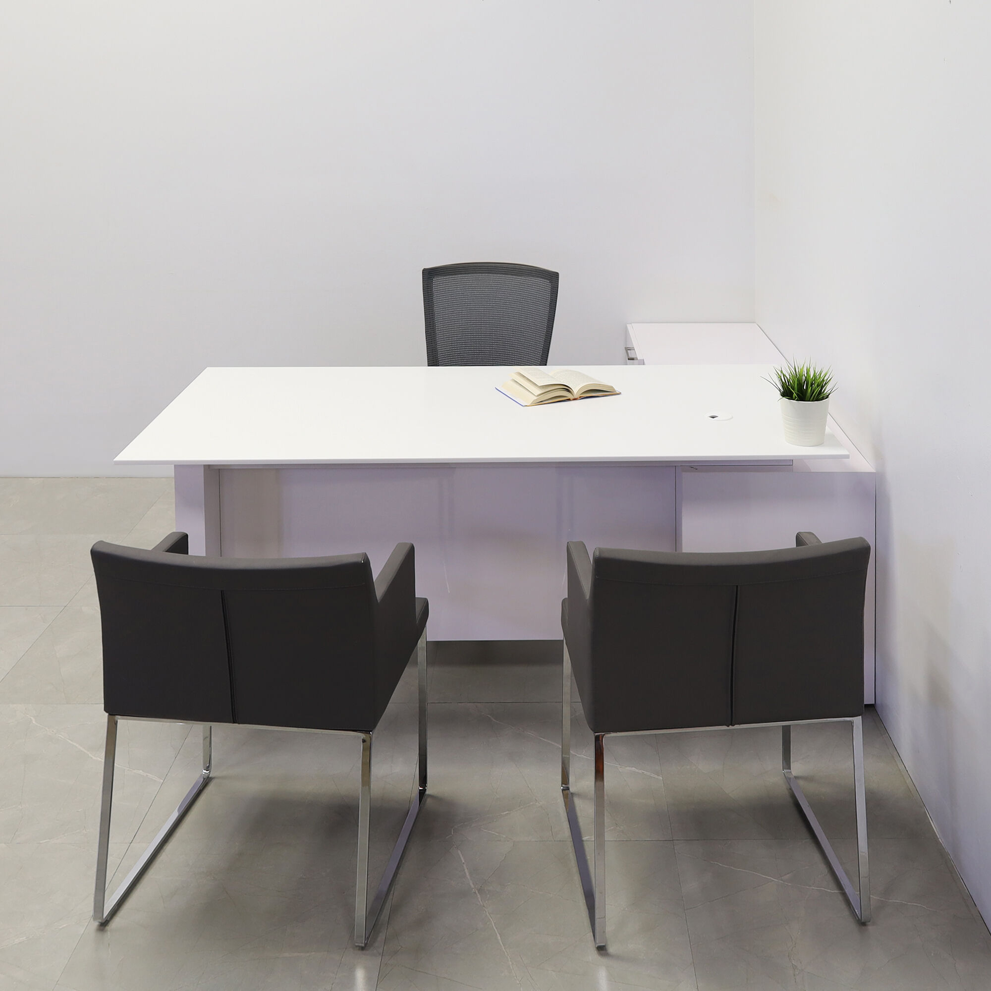 Avenue Straight W/ Credenza Executive Desk In White Solid Engineered Surface Top - 72 In. - Stock #14