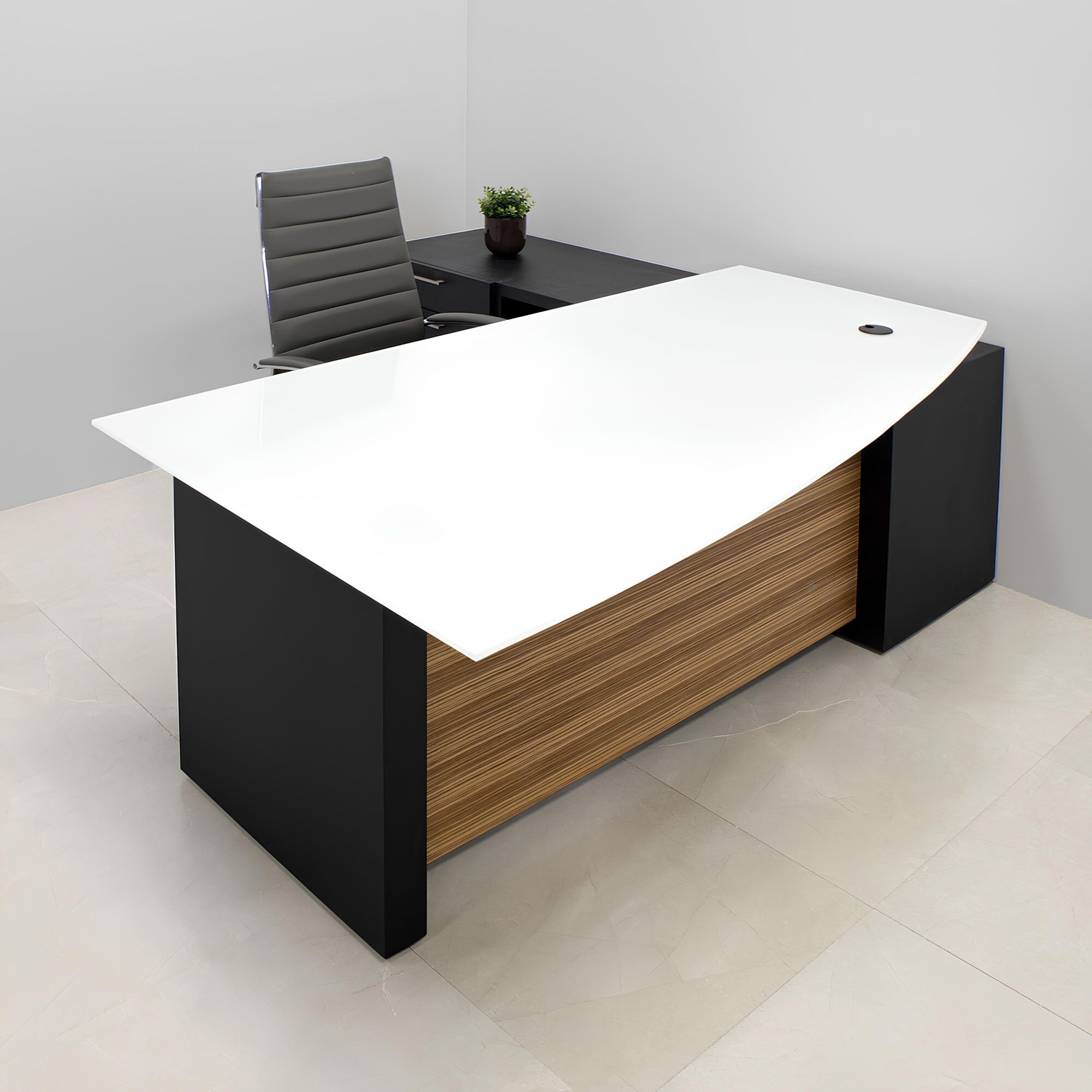Avenue Curved Executive Desk With Credenza and Tempered Glass Top