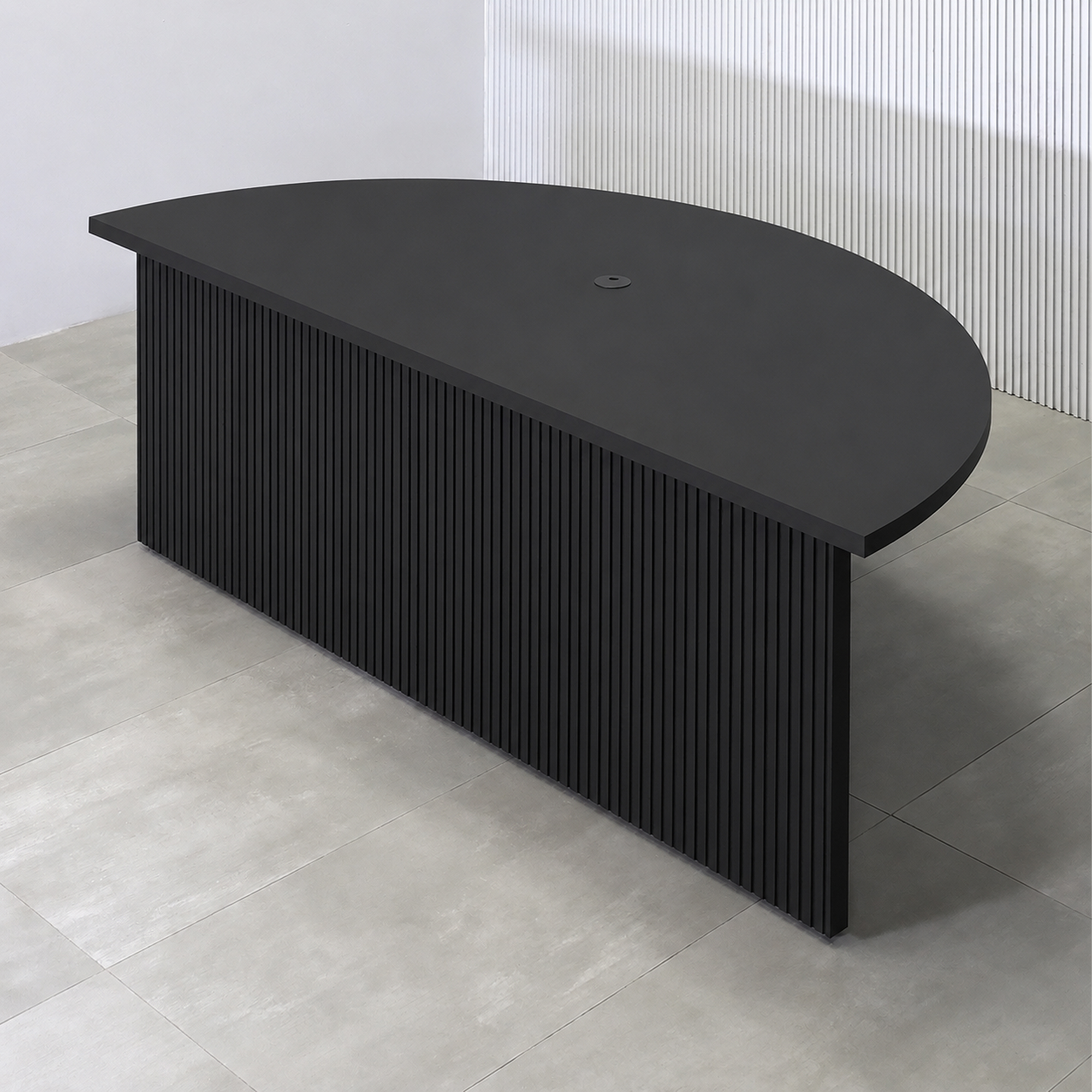 84-inch Detroit Podcast Table with Black Traceless Laminate Finish - Render - Swatch Finish.