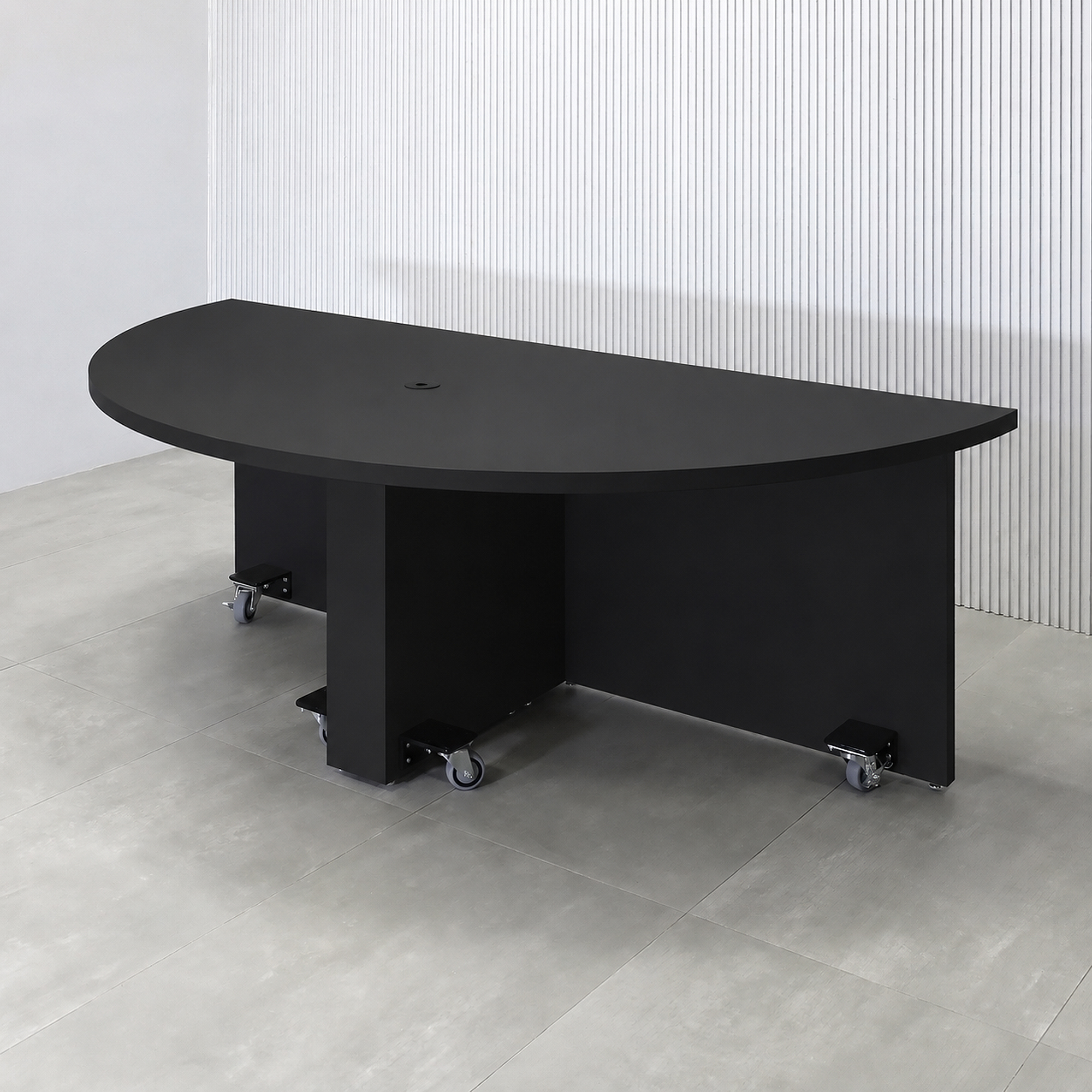84-inch Detroit Podcast Table with Black Traceless Laminate Finish - Render - Swatch Finish.