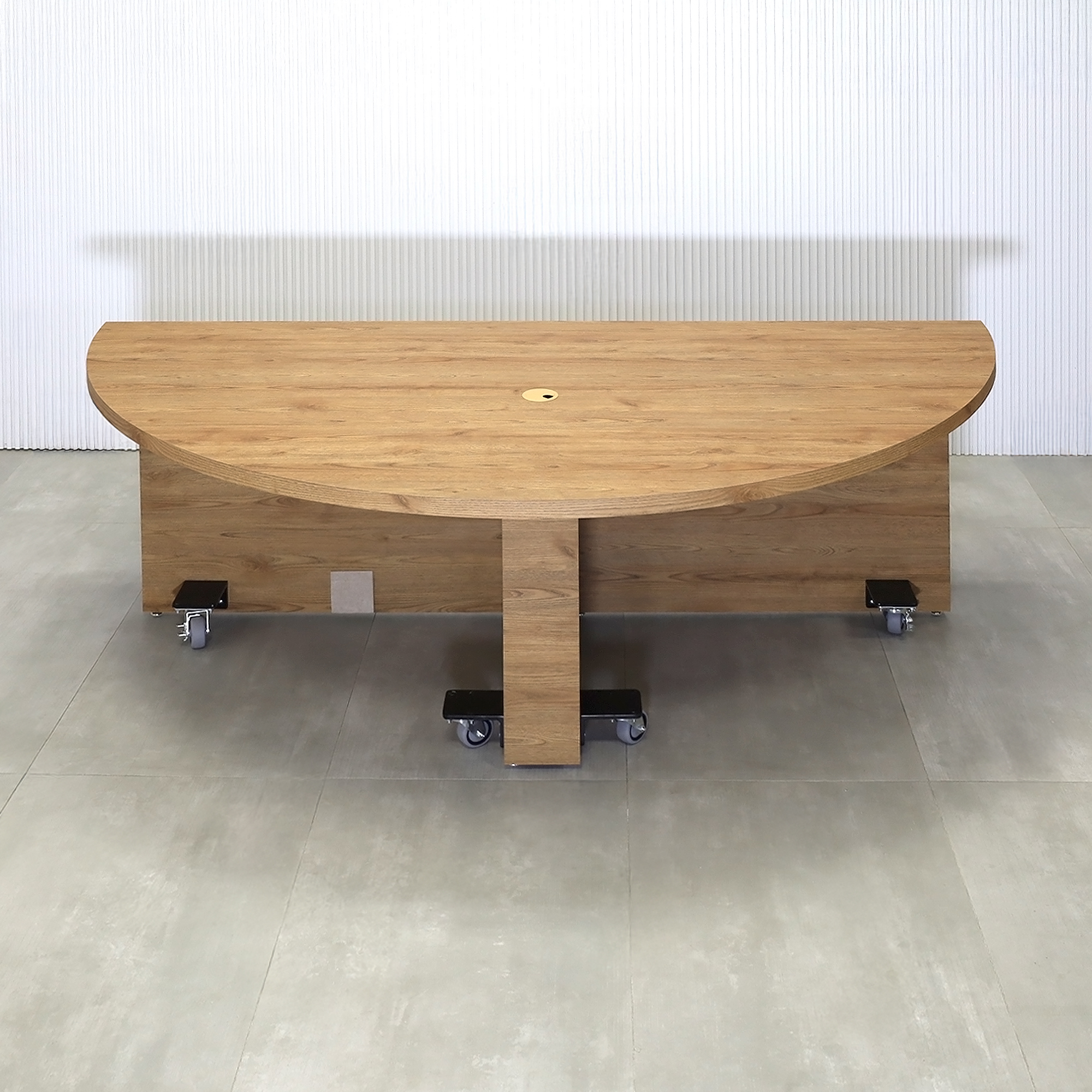 84-inch Detroit Custom Podcast Table in Spiced Chestnut Finish. (Special Bracket Lip with pre-installed D-Nuts)