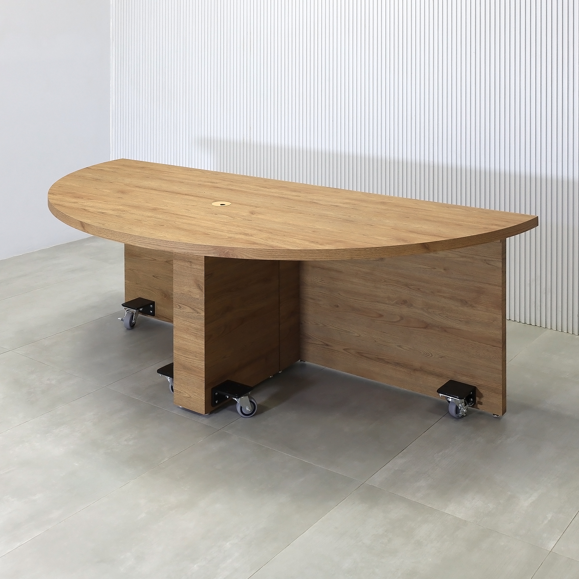 84-inch Detroit Custom Podcast Table in Spiced Chestnut Finish. (Special Bracket Lip with pre-installed D-Nuts)