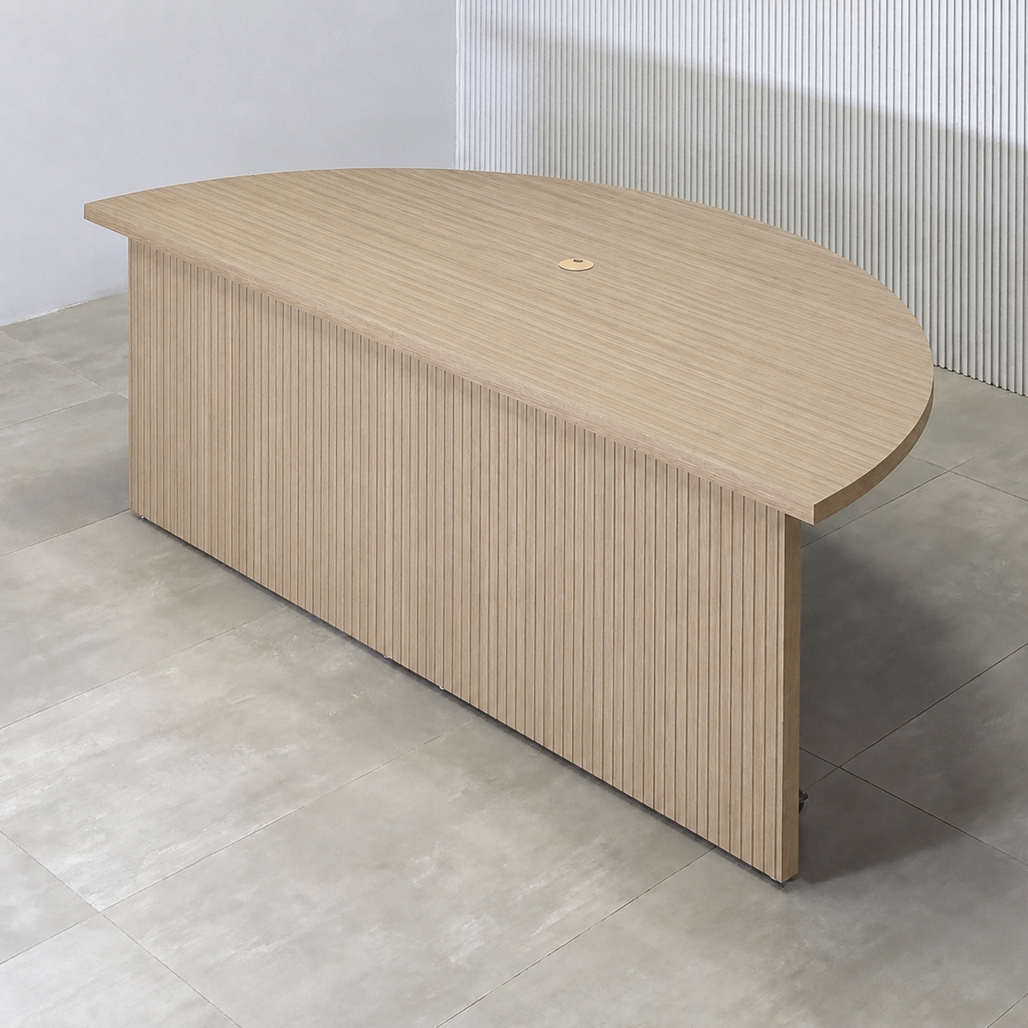 84-inch Detroit Podcast Table with Washed Oak Wood Veneer Finish - Render - Swatch Finish.
