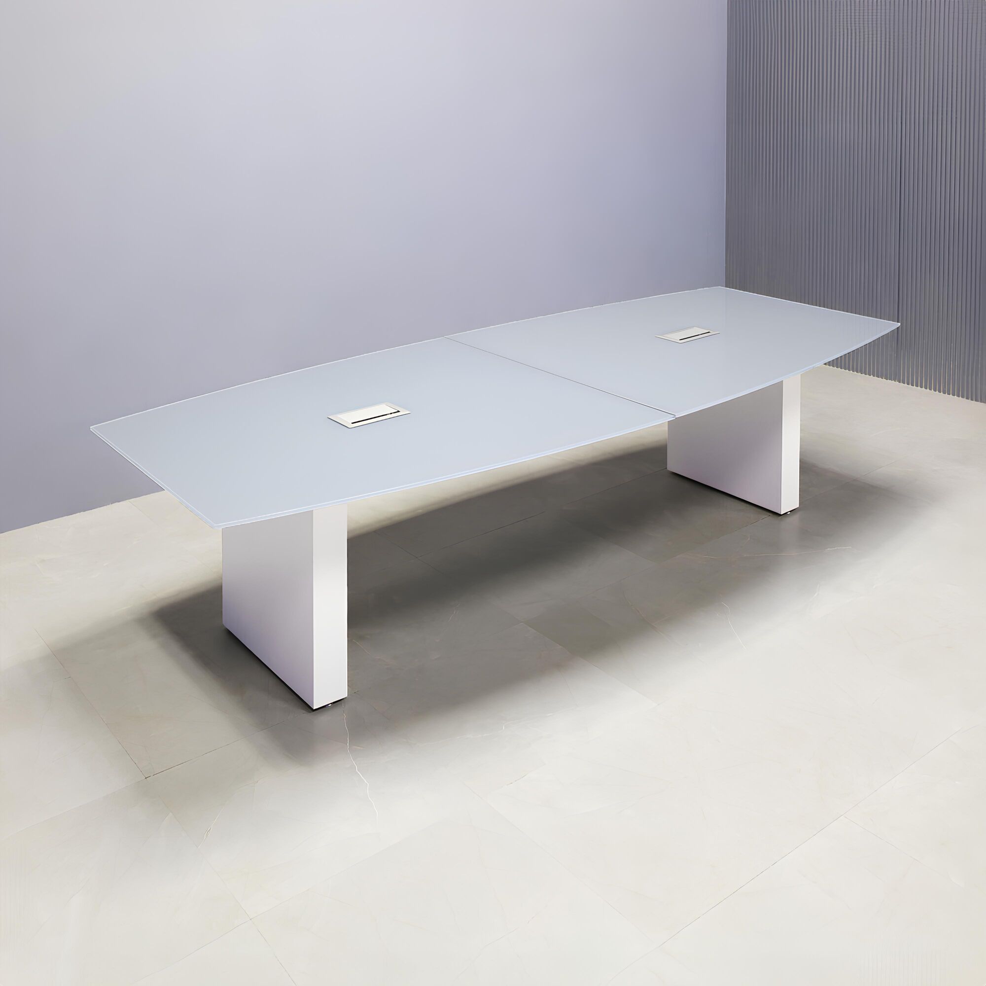 Omaha Boat Shape Conference Table With Tempered Glass Top And X1 Base