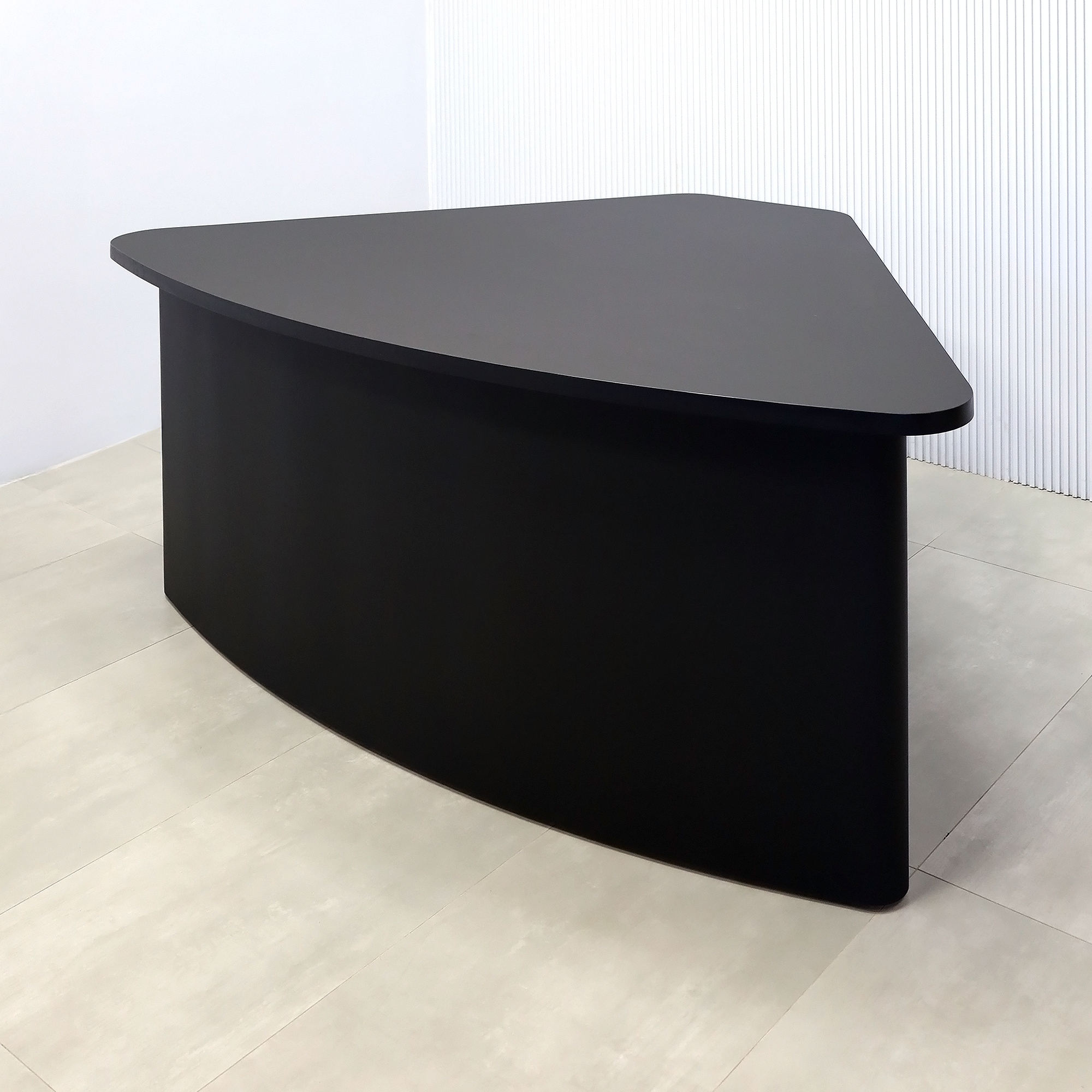 90-inch Madison Custom Podcast Table with Black Traceless laminate top, black traceless laminate base, and Colored LED.