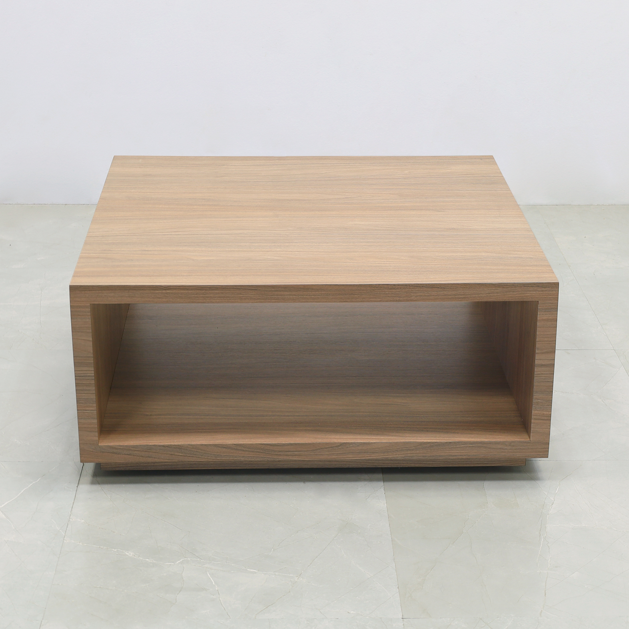 Albany Square Lobby Table in walnut heights laminate finish shown here.
