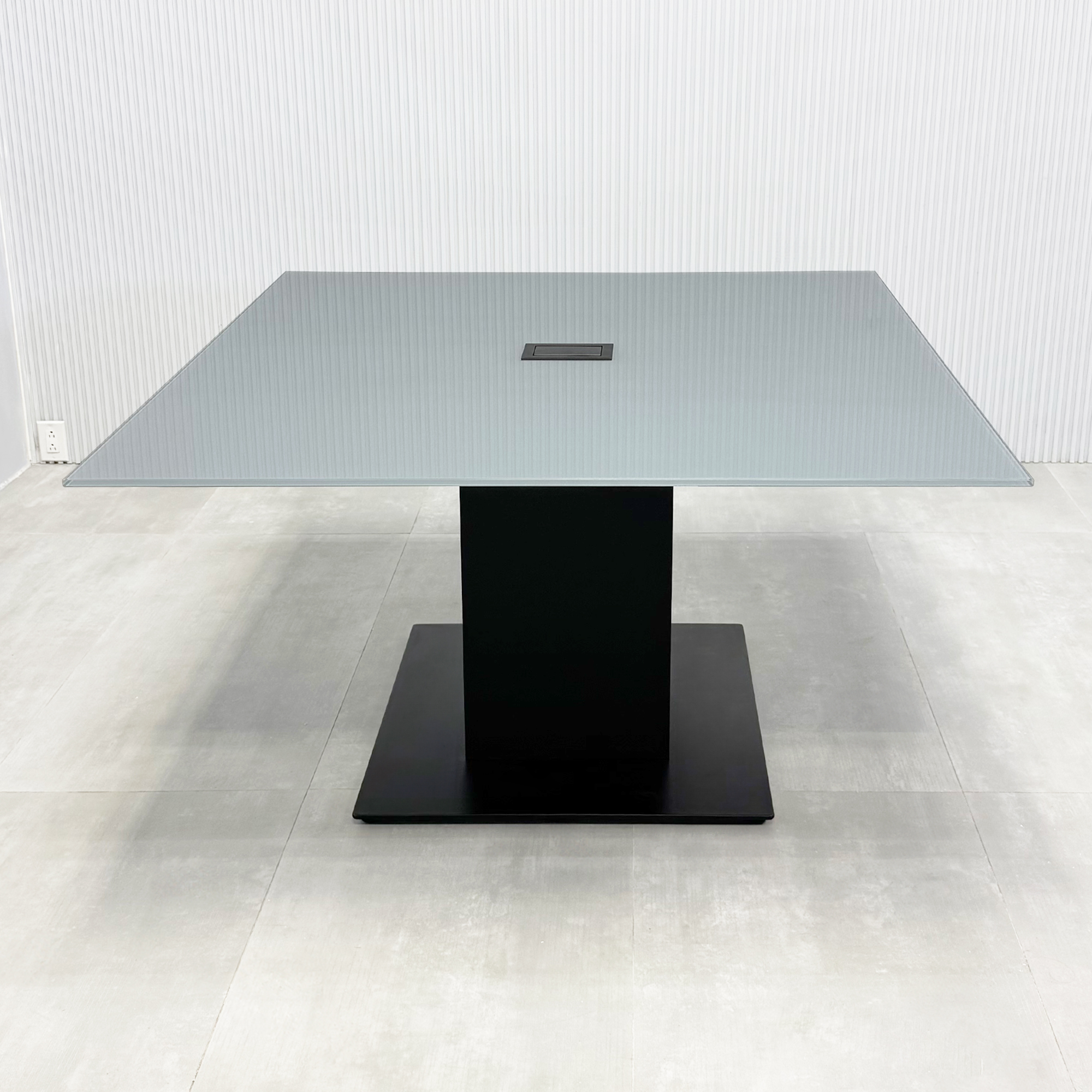 Omaha Square Conference Table and  X3 Base with Medium Gray Tempered Glass Top  - 54 In. - Stock #176
