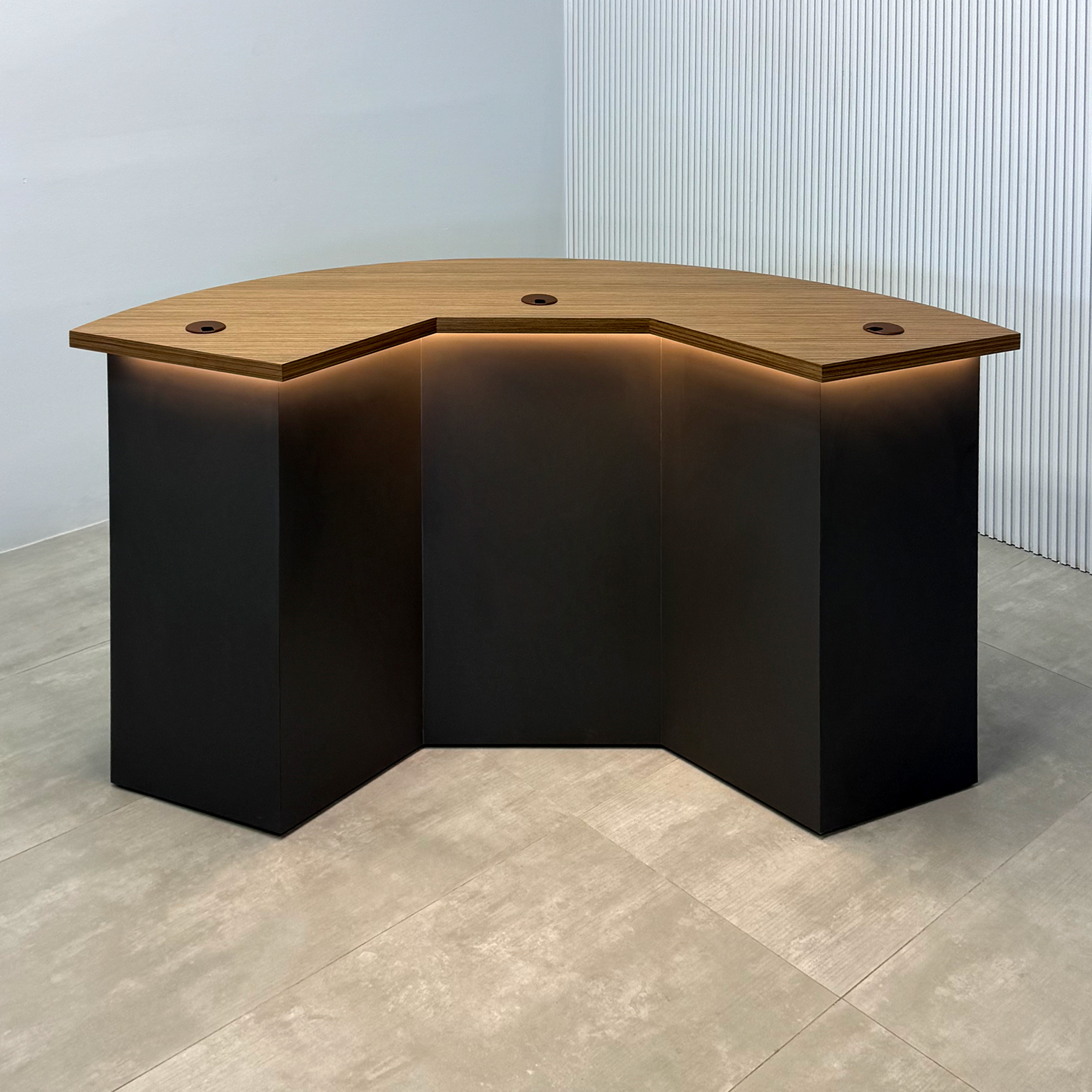 72-inches Tampa Bay Podcast Table with Spiced Walnut top and black traceless laminate base.