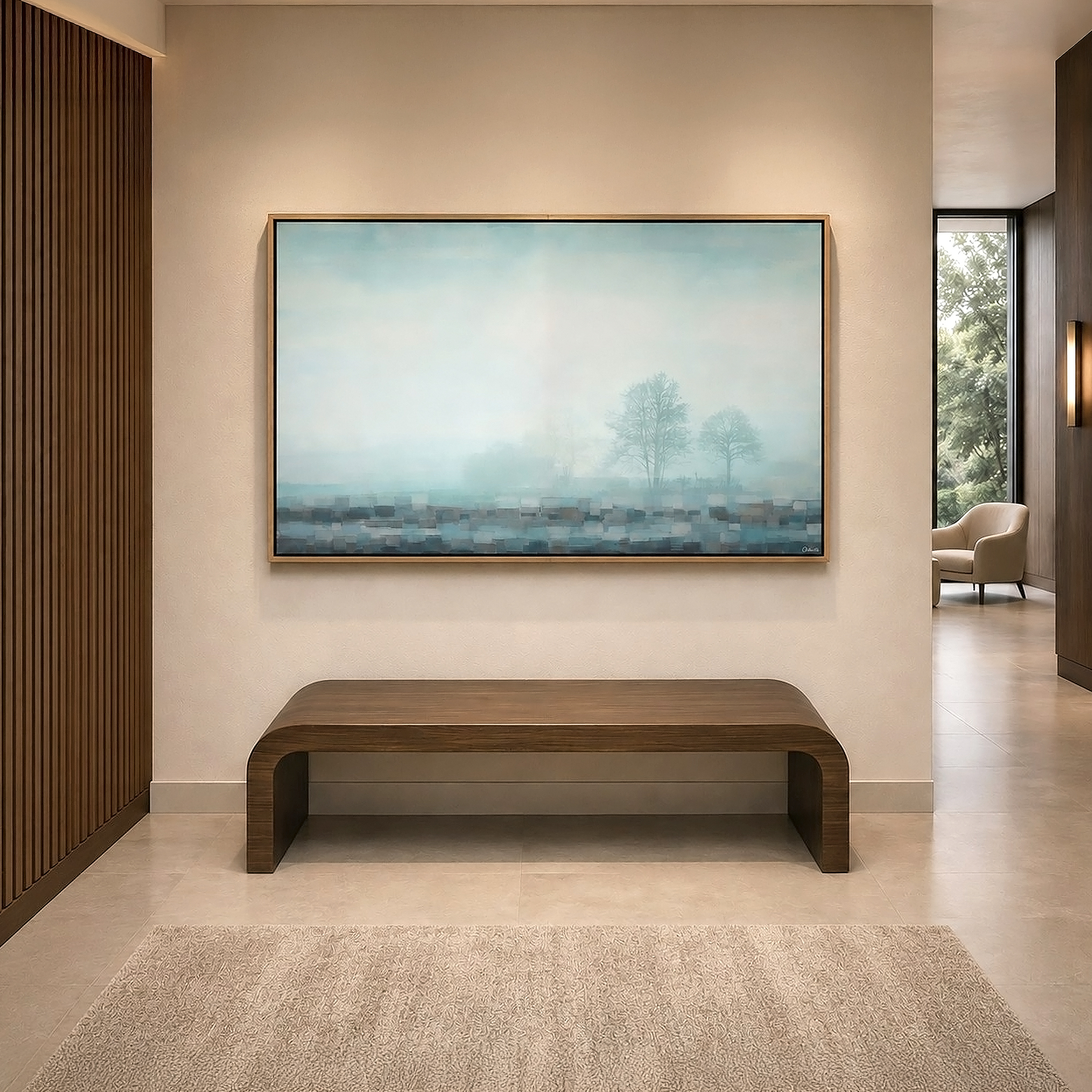 60-inch Milano Custom Bench with Spiced Walnut Veneer top & inside finish.